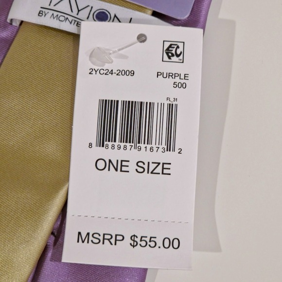 Tayion by Montee Holland Tie‎ Mens Purple Solid Necktie One Size NWT - Picture 4 of 5